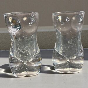 FEMALE TORSO CLEAR GLASS SHOT GLASS PAIR